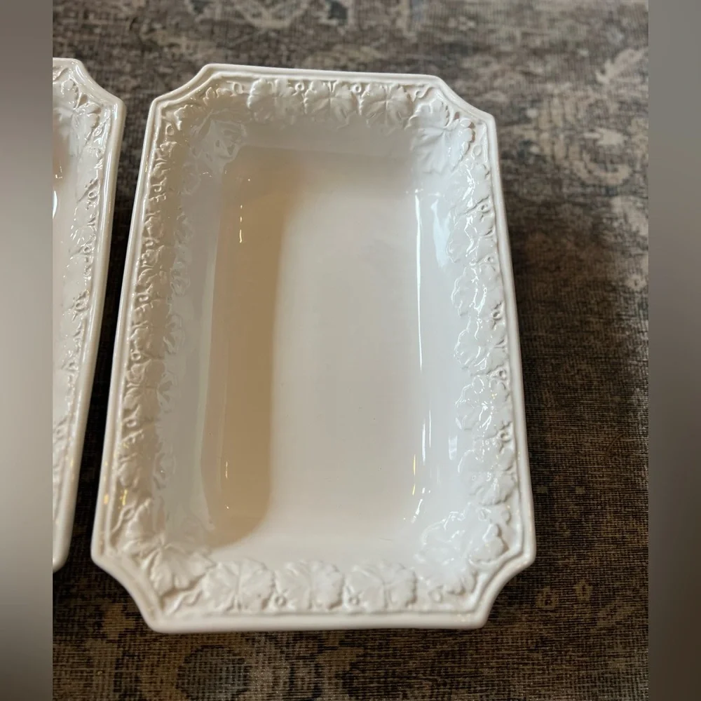 Set of 2 Vintage CWC Italian White Octagonal Dish Embossed Ceramic 13” x 9.25